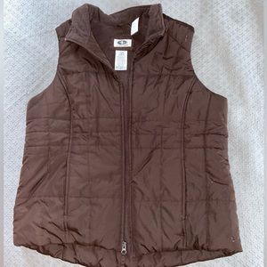 Women’s Large Brown Zip-Up Vest Fleece-Lined
